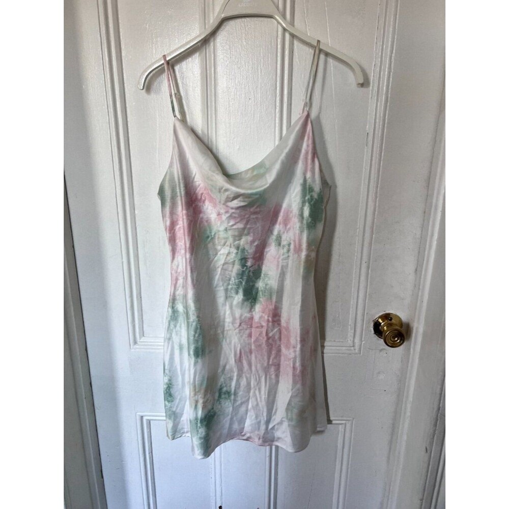 Windsor Satin Tie Dye Cowl Neck Mini Slip Fairycore Pastel Brunch Dress S